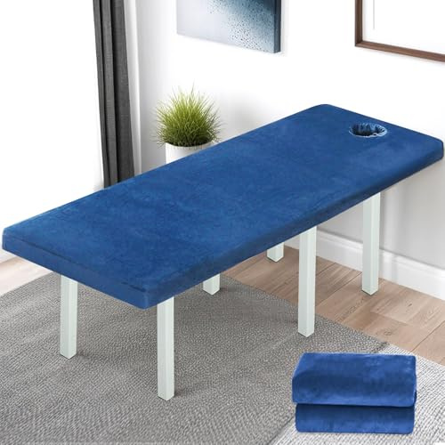 Housse Table Massage avec Trou 80 * 190CM, Drap De Lit Massage Spa, Housse de Protection pour Table de Massage avec Trou, Drap De Lit De Massage pour Toutes Tables De Massage Ou Traitement,Bleu