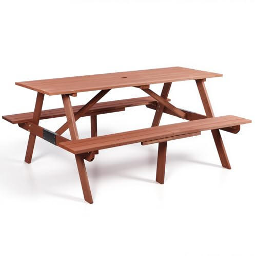 Panana Wooden 6 Seater Picnic Table and Bench, A Frame Garden Table Set Pub Patio Furniture Seating 150cm for Outdoor, Park, Camping, Family Gatherings