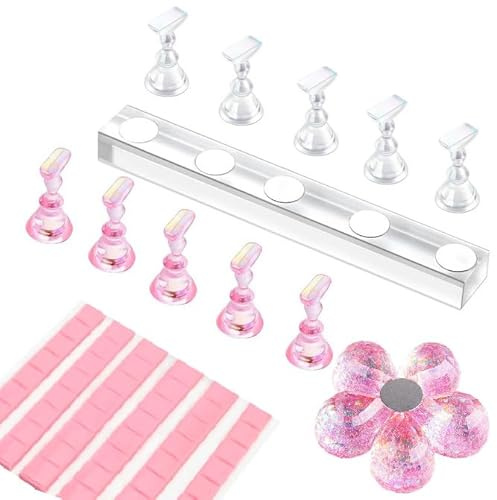 Nail Stand Display - Magnetic Nail Holder for Nail Tips - Acrylic Practice Holders with 48Pcs Reusable Adhesive Putty, Manicure Painting Stand Set