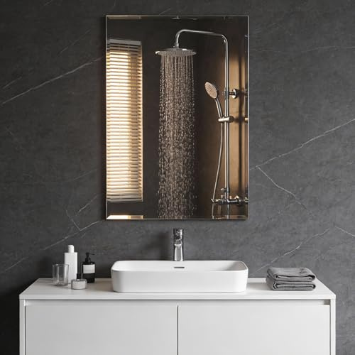 CROWNSHOP Rectangle Mirror with Aluminum Frame, 40CM×60CM Wall-Mounted | 40cm x 60cm Frame HD Glass Wall-Mounted Mirror for Bathroom, Living Room, and Hallway, Vertical or Horizontal Hanging