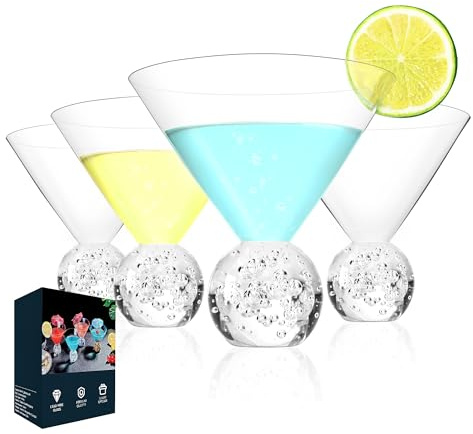300ml Martini Glasses Set of 4, Ultra Thin Lead-Free Crystal Cocktail Glass | Thin Margarita Glassware, Hand Blown Crystal Cup for Parties, Birthdays, Gift, Bar, Dessert