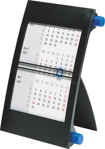 rido/idé 3-Monats-Tischkalender 2027 | 90×120 mm, blau/schwarz: 1 Seite = 3 Monate