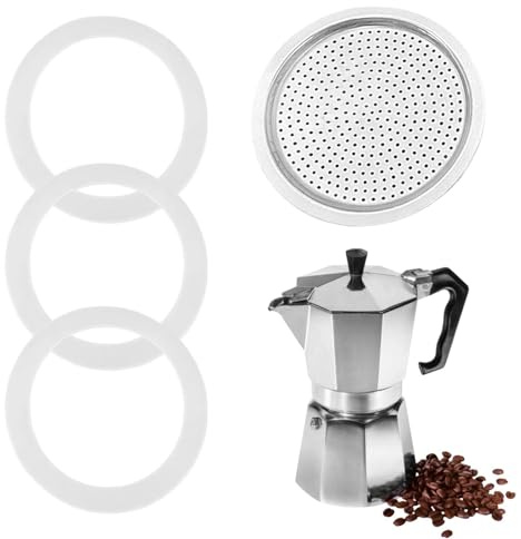4-piece Italian Coffee Maker Gasket Set, Including 1 Filter And 3 Silicone Gaskets, Suitable For Moka Pot Coffee Makers