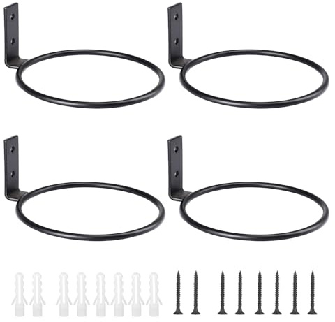 ZYQUES 4 Stück Blumentopfhalter Wand Ring φ 13cm, Aussen Blumentopf Wandhalterung Metall Pflanzenhalter Wandmontage Ring Balkonpflanzen Halterung für Balkon Garten Terrasse (Schwarz)