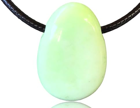 Steinfixx Zitronenchrysopras Anhänger Tropfen – Edelstein Kette mit 80 cm Band & Geschenkbox – Echter Chrysopras Schmuck Grün – Naturstein in AAA-Qualität aus Brasilien