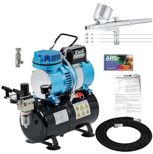 Master Airbrush Model G222 Dual-Action Airbrush Pro Set with ABD TC-20T Tank Compressor by Master Airbrush