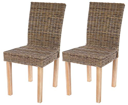 Mendler 2er-Set Esszimmerstuhl Littau, Korbstuhl Stuhl Küchenstuhl, Kubu-Rattan