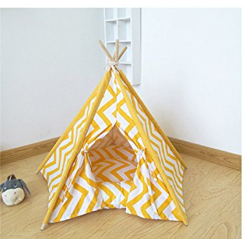 Lily&her friends - Haustier Tipi, Baumwoll-Leinen-Zelt für Hunde (Welpen) und Katzen, waschbares, Wigwam, tragbare Hundezelte, Haustierhäuser von indischem Design mit dickem Kissen (groß, gestreift)