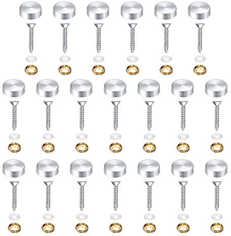 Hicello 20 PCS Stainless Steel Mirror Decorative Screws, Ø 16mm (5/8) | Screw Cover Cap Silver Mirror Screws Fasteners, Tea Tables, Wardrobes Glass Furniture