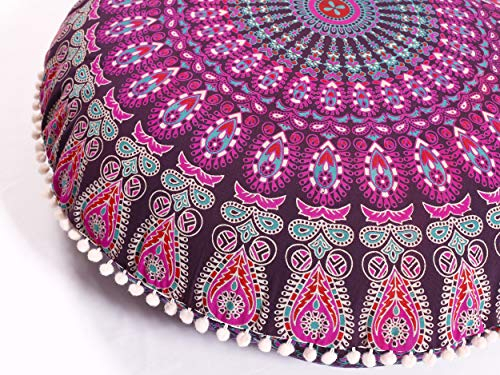 Popular Handicrafts Großer Hippie-Mandala-Boden-Kissenbezug – Kissenbezug – Pouf-Bezug rund böhmische Yoga-Dekoration Boden-Kissenbezug – 81,3 cm Lila