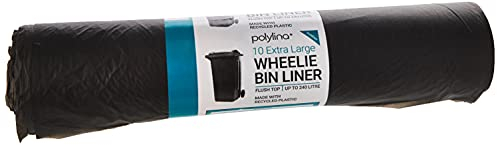 Polylina - Wheelie Bin Liners, 240 Litre, 10 Flat Top Black Refuse Sacks, Extra Large, Household, Office, Kitchen Waste