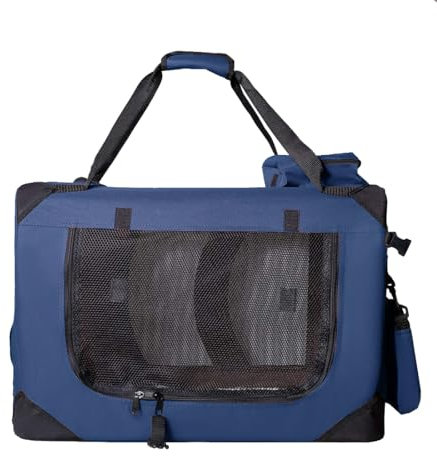 Zedelmaier Faltbare Hundebox Transportbox Hundekäfig Kleintiertasche (L - 51x70x50cm, Dunkelblau)