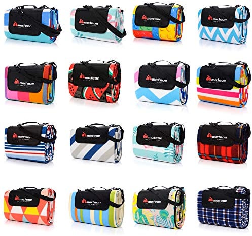 meteor Picknickdecke Stranddecke wasserdichte sanddichte tolle Picknick-Matte Fleece Draussen Decken Camping-Decke Strand-Matte Thermo isoliert Liegematte, Mehrfarbig Streifen, XXL / 200x200