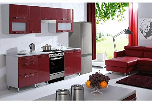 Naka24 Details zu NEU hochwertige Küche 240cm Küchenzeile Galaxy MDF Rot Hochglanz