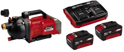 Einhell Akku-Gartenpumpe AQUINNA 36/30 Power X-Change (2 x 18V, 2-Stufen ECO-Schalter, Wassereinfüll- und Ablassschraube, Thermoschutz, Tragegriff, inkl. 2x 3 Ah Akku und Twincharger)