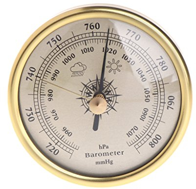 BIlinli 72mm Wandbehang Barometer 1070hPa Goldfarbe Rundes Zifferblatt Luftwetterstation