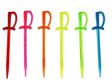 100 palillos de espada de frutas desechables de plástico de colores surtidos para alimentos, palillos de cóctel, suministros de decoración de fiesta para postres, aperitivos y bebidas