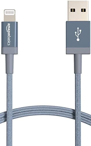 Amazon Basics USB-A to Lightning Charger Cable, Nylon Braided Cord, MFi Certified for Apple iPhone 14 13 12 11 X Xs Pro, Pro Max, Plus, iPad, 0.9 m, Dark Gray