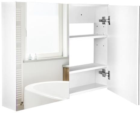 HOMCOM Specchio Bagno Contenitore Ante a Chiusura Ammortizzata Bianco