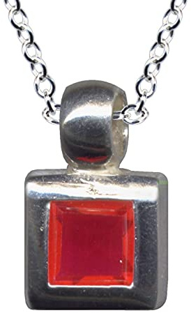 Kette + Anhänger Rot Karree Collier Echt Sterling 925 Silber Zirkonia Liebe Glaube Hoffnung Emotion Symbol Motiv Stil Objekt extravagant gut schön Weiss klar transparent