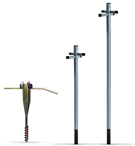 Denny International Large Metal Washing Line 2.4m Post Support Pole Socket and Ground Spike (2.4m Post + Ground Spike)