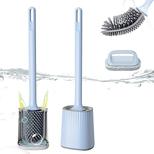 Beydodo Lot de 2 brosses de toilette multifonctions en silicone avec support à séchage rapide Bleu