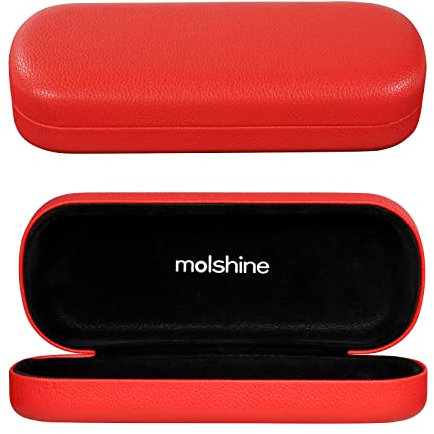 molshine Hartschalen PU Leder Brillenetui,tragbares helles Brillenetui für Männer Frauen Mädchen Reise Studie Arbeit Travel (Rot)
