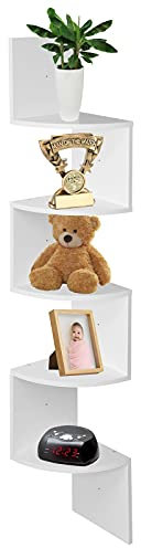 ASAB MDF Floating Shelves 60 x 23.5cm Wood Wall Shelving Unit Wall-Mounted with Invisible Wall Plugs & Screw Office Shelf for Books Bedroom Bathroom Photos (White, 5 Tier Corner)