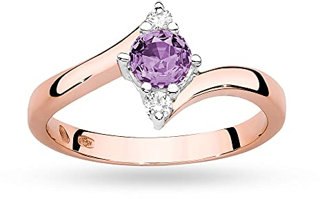 MARKO Damenring aus Roségold 14 Karat (585) Verzierter Amethyst 0.50 ct mit eleganter Ringbox (Amethyst, 52 (16.5))