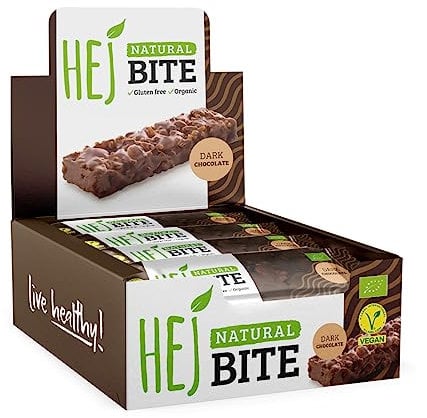 HEJ Bite Bio-Nuss-Riegel - Low-Carb Snack mit Nüssen - Veganer Energieriegel mit Mandeln & Dunkler Schokolade - Glutenfrei - Dark Chocolate 12 x 40g