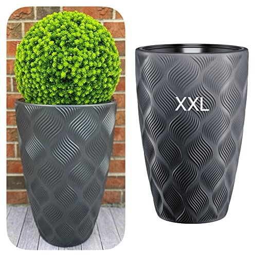 Blumenkübel Blumentopf Pflanzkübel mit Herausnehmbaren Einsatz Rund 3D Effekt Dekorativ Größe XXL Anthrazit