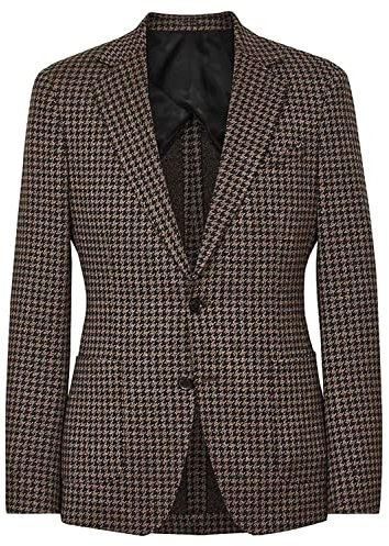 Cdkoke Hommes Blazer Pied de Poule Veste d'activité Banquet à Poches plaquées