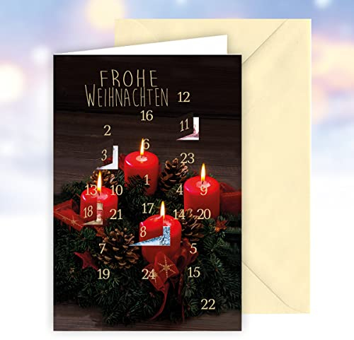 KE - Luxuriöser Adventskalender im Set, DIN B6 Klappkarte mit exklusiver Folienprägung und passendem Umschlag, Motiv: Kerze