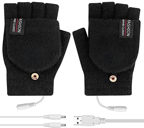 Flintronic USB Beheizte Handschuhe - Waschbares Heizung Stricken, Winter-Heiz, Volle und Halbe Hände, Warme Laptophandschuhe für Damen & Herren, Indoor und Outdoor, Schwarz