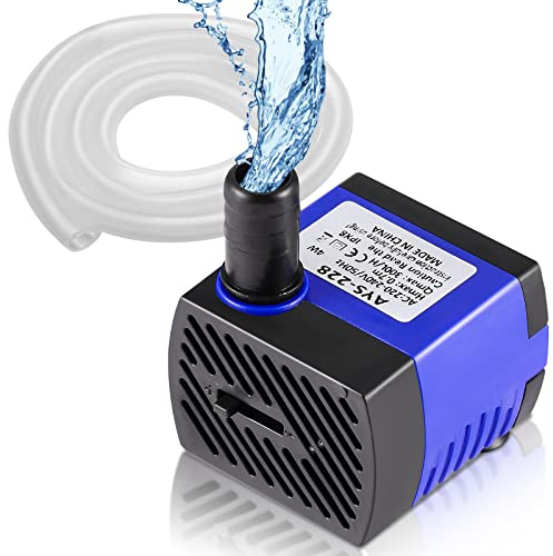 SOUSLOW Mini Pompa Acqua Sommergibile 4W 300L/H con 2 ugelli per Acquario Serbatoio di Pesce Stagno Fontane Giardino Sistema