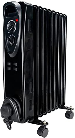 Globewolf OIL Filled Radiator 9 Fin Black Heater Electric 2KW Free Standing Portable Oil Radiator with Thermostat - 3 Heater Settings, Built in Safety Features