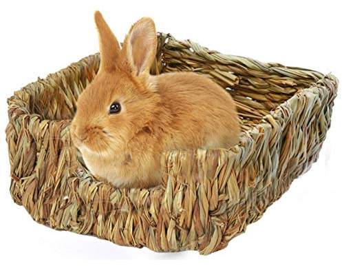 Dous Grasbett Kaninchenbett Grashaus Stroh Naturbett und Grasnest handgewebt für Meerschweinchen Chinchillas und Kaninchen