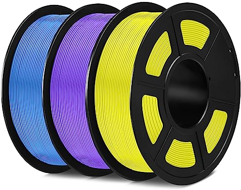 SUNLU PLA Filament Mehrfarbiges Set, 3D Drucker Filament PLA 1.75mm +/- 0,02mm, Einfach zu Verwenden, Passend Für Sie Meisten FDM 3D Drucker, 1KG Spool, 3 Pcs.(Gelb+Lila+Blau Grau)