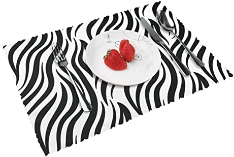 Zebra Print Table Mat 4-Piece Set of Printed Oil-Resistant and Heat-Resistant Dinner Plate Mat, Suitable for Kitchen Table and Conference Table