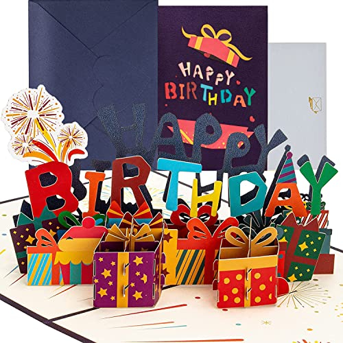 Geburtstagskarte Karte Geburtstag Grußkarte Pop Up 3D Geburtstagskarten mit Umschlag für Frau Mann Mütter Mädchen Freunde Romantik Geschenk-Karte (B Karte)