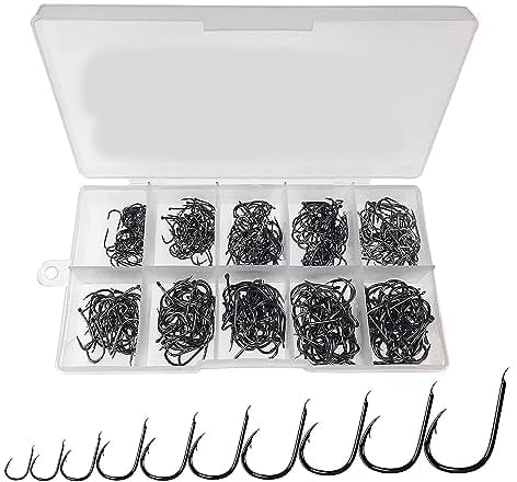 CRLLDPM 100pcs Ami da Pesca Spinato Gancio da Pesca Amo da Pesca in 10 Dimensioni Amo da Pesca Occhiello Ganci Spinato Ami da Pesca in Acciaio al Carbonio con Scatola di Plastica