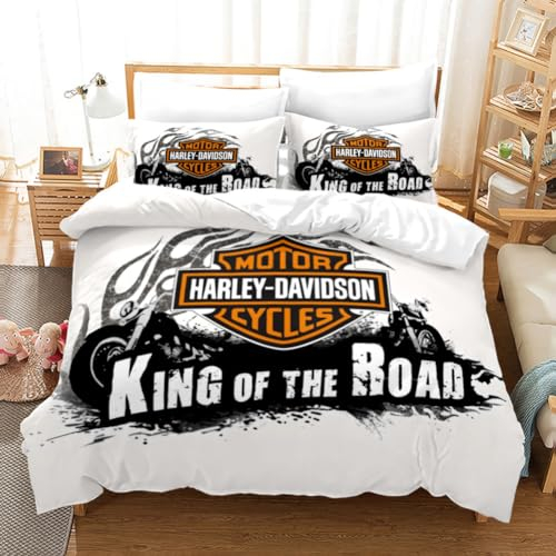 WOLWES Bettwäsche-Sets 2 Teil Mit Motorcycle Motiv,Bettbezug 135x200cm, 1 x Kissenbezug 80x80cm, Motocross Motorrad Motiv bettwäsche Set 135x200（C1）