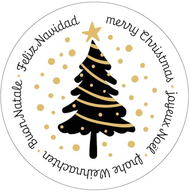 Logbuch-Verlag 200 Weihnachtsaufkleber auf Rolle Frohe Weihnachten Merry Christmas Weihnachts Sticker international schwarz gold Ø 5 cm