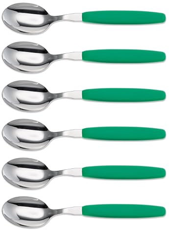 6er Set Giesser Messer Besteck Made in Germany - Löffel Esslöffel Suppenlöffel groß - ideal für Camping Rostfreier Edelstahl, ergonomischer Griff - Made in Germany - Grün