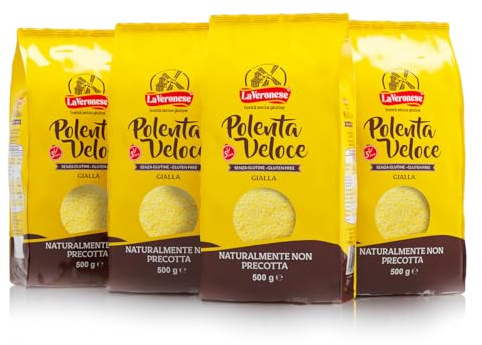 La Veronese | Polenta Veloce Gialla, Farina Non Precotta Pronta in 5 Minuti, Senza Glutine, Ottenuta dalla Macinazione di Mais Selezionato Italiano, Polenta Veloce Gialla, 4X500g