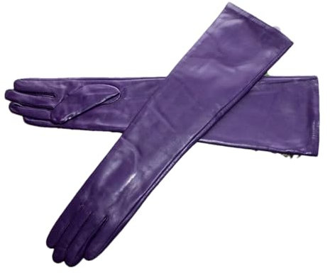 Lange Leder Handschuhe Weibliche Schaffell Dünne Abschnitt Über Ellenbogen Lange Fleece Futter Winter Warme Handschuhe, violett, 6 1/2