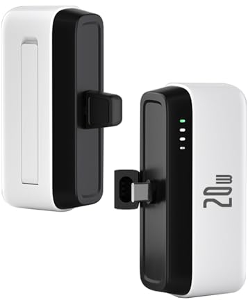 Gladgogo 5000mAh Mini Portable Charger USB C, 20W PD Quick Charge Battery Pack with Stand, Mini Power Bank Compatible with iPhone 15 Pro Max, Samsung, Huawei, Xiaomi, LG, Google etc - White