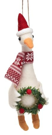 Sass & Belle Hängende Gans mit Kranz zum Aufhängen - Weihnachtsornament - Hänge-Dekoration - 40% Polyester, 30% Wolle, 30% Schaumstoff - Weihnachten