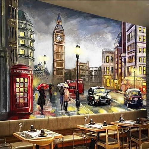 LUXINSHISU Papier peint mural de salon 3d Londres cabine téléphonique chambre à coucher décoration fond art mural stickers tissu de soie peinture murale