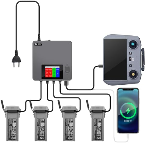 LYONGTECH LCD Parallel Akku Ladegerät für DJI Air 3S,Air 3 Drohne,6 in 1 Akkuladestation,Charger Hub,Display Charging Zubehör